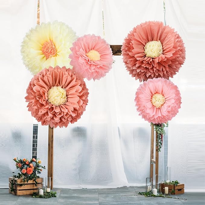 Chunful 5 Pcs 30'' 24'' Gaint Boho Tissue Paper Flowers Decoration Large Hanging Tissue Paper Pom Poms Decor for Boho Birthday Bachelorette Wedding Baby Shower Bridal Shower Party Decoration