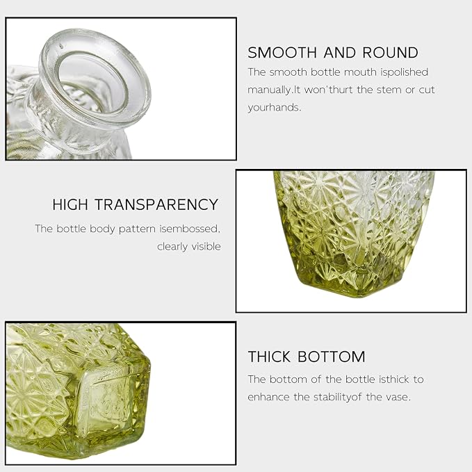 Glass Bud Vase Set of 16, Small Flower Vases, Glass Vases for Centerpieces, Vintage Home Table Decorations Bud Vases (16 Pcs, Green)