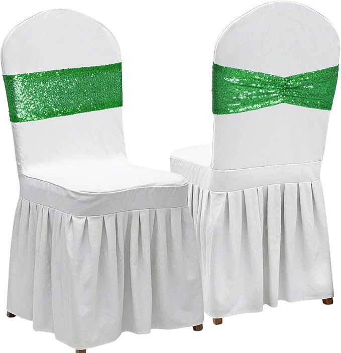Poise3EHome Green Sequin Chair Sashes 100 Pack,Folding Chair Cover Bands for Christmas Party Ceremony Banquet Decorations