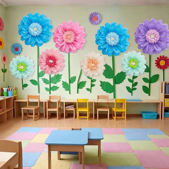 Giegxin 6 Pcs 31.5" 24" Giant Colorful Paper Flower Wonderland Fancy Tissue Flowers for Wall Decoration Pink Blue Purple Large Mexican Crepe Flower for Fiesta Wedding Birthday Classroom Bridal Shower