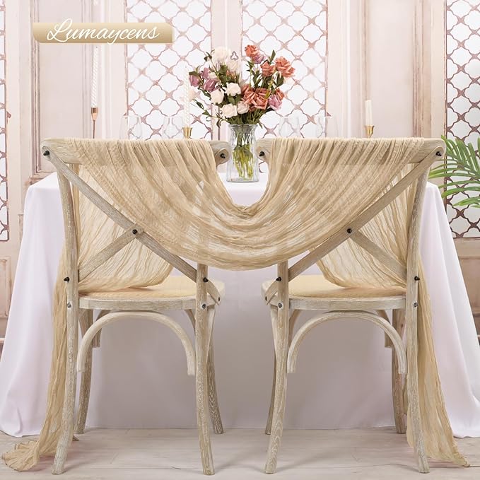 10 Pack Beige Cheesecloth Table Runner 10FT Boho Romantic Gauze Table Runner 20 x 120 Inch Rustic Sheer Runner for Wedding Party Bridal Shower Thanksgiving Christmas Decoration
