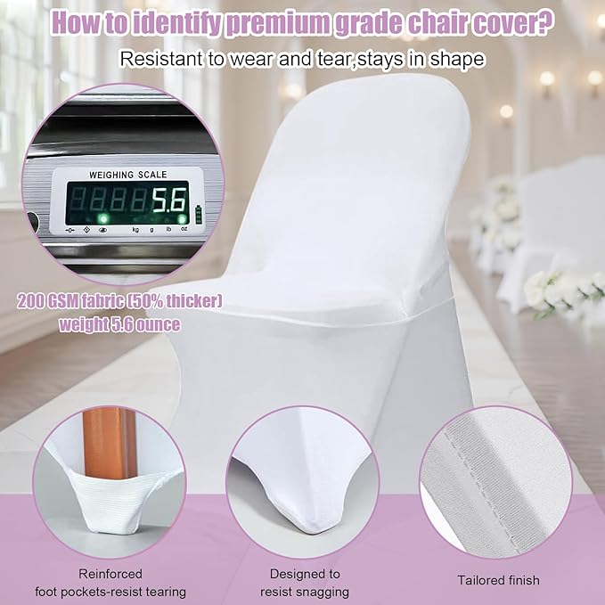 Stretch Spandex Folding Chair Covers 30 PCS, Machine Washable Durable White Chair Covers for Party, Wedding Event Dining Banquet Anti-Pilling Decorative Folding Chair Cover with Rip Resistance