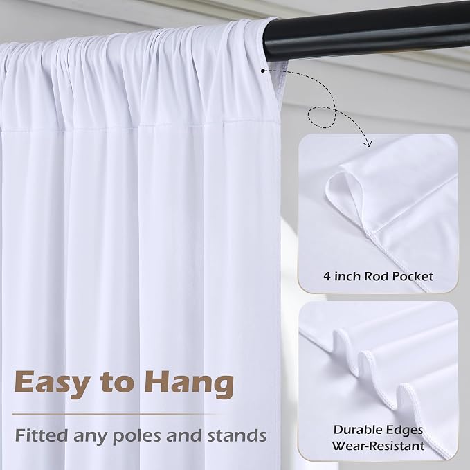 20ft x 8ft Wrinkle Free White Backdrop Curtain for Weddings Parties, 4 Panels 5x10ft Soft Silky Polyester White Photo Backdrop Drapes Back Drop Cloth for Birthday Christmas Photography Background