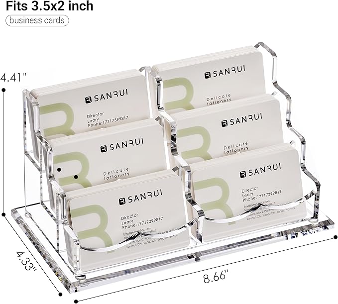 YUXUN Acrylic Business Card Holder Desk-3 Tier 6 Slot, 3.5"×2" Multiple Business Card Holder for Women Men, Business Card Display Stand, Desk Organiser Name Card Holders for Exhibition, Home, Office