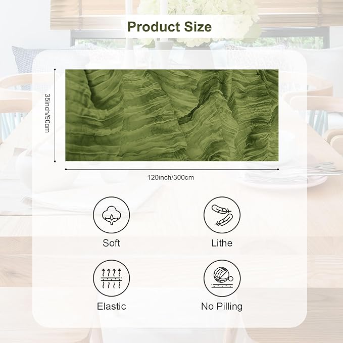 6 Pack Olive Green Cheesecloth Table Runner 35x120 Inch 10Ft Rustic Gauze Cheese Cloth Table Runner Sheer Cheesecloth Table Runners for Wedding Party Bridal Shower Decoration