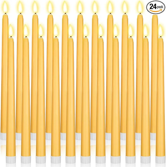 Macarrie 24 Packs Flameless Taper Candles Battery Operated Fake 11 Inch Long Candlelight LED Flameless Candlesticks Flickering Tapered for Summer Fall Wedding(Yellow)