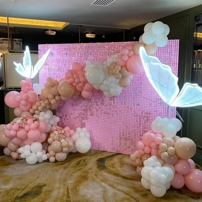 COKAOBE Baby Pink Shimmer Wall Backdrop, 24PCS Square Sequin Shimmer Backdrop Panel, Photo Backdrops for Birthday, Anniversary, Wedding, Graduation & Bachelorette Party Decoration