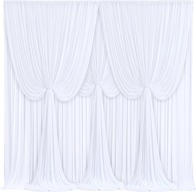 4 Panels White Backdrop Curtains for Wedding Party Wrinkle Free Backdrops Curtain Drapes Fabric Decorations Photo Back Drop Cloth for Baby Shower Photography Stage Reception 20ft(W) x 12ft(H)