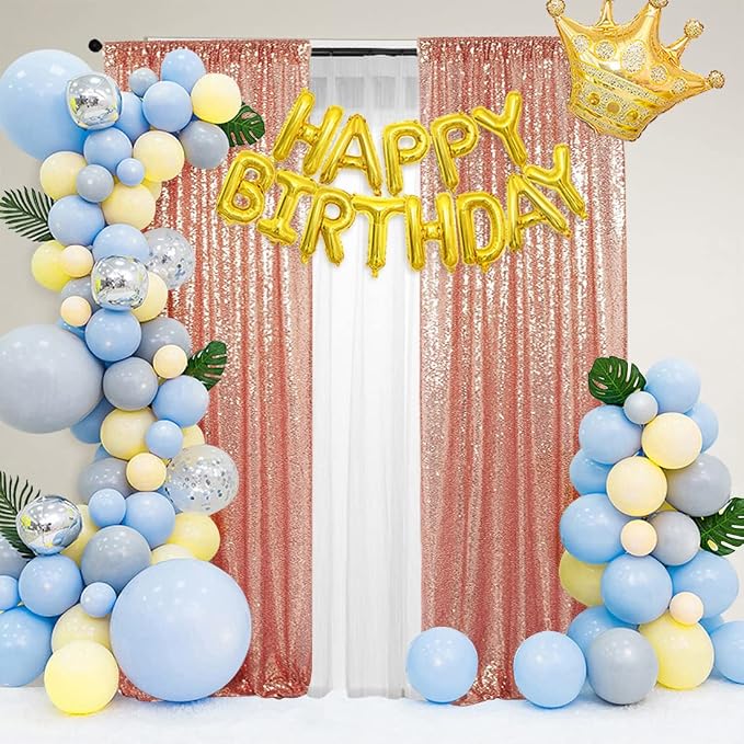 PartyDelight Rose Gold Sequin Backdrop Curtains 2x8ft 2 Panels | 3mm stitched sequin curtain with 4 inch rod pocket for 2x8ft 2 panel doorway window side drape narrow photo booth strip