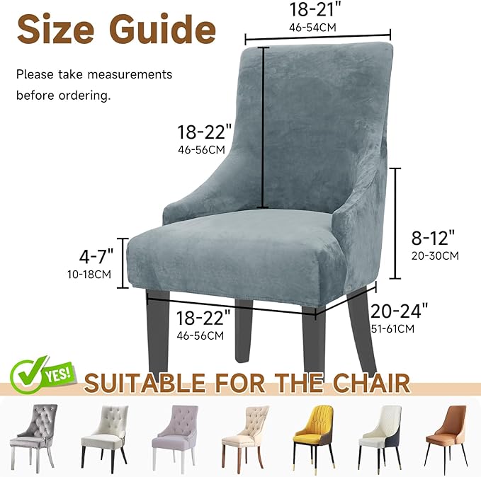 Velvet Wingback Dining Chair Cover Soft Stretch Accent Chair Cover Slipcover Thick Plush Wing Back Chairs Covers Furniture Protect Washable Chairs Protector Covers for Dining Room (Silver Grey, 2)