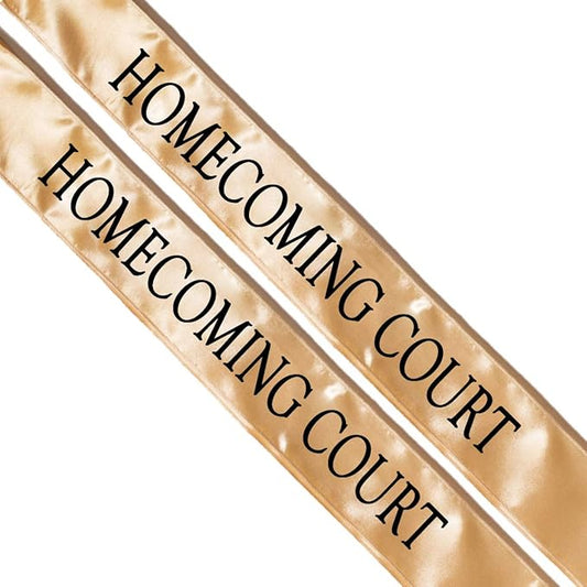 Anderson's Gold Satin Homecoming Court Sash Set, Elegant 3" x 72" Sashes with Black Imprint for Homecoming Night Coronation and School Events, 2‑Piece Set