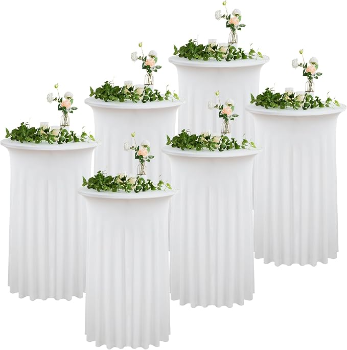 6 Pack Ivory High Top Cocktail Tablecloths Round 36×43inch, Wrinkle Free Stretch Spandex Cocktail Table Cloth Covers for Party Wedding Banquet Baby Shower Birthday