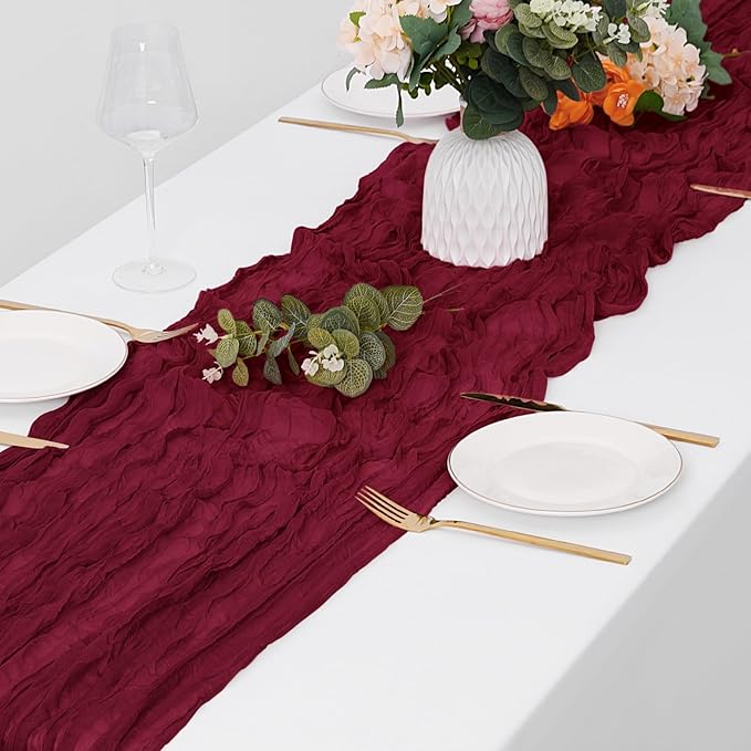 15 Pack Burgundy Cheesecloth Table Runner 17 x 108 inch Cheese Cloth Table Runners 9ft Burgundy Table Runner Rustic Romantic Sheer Gauze Runner for Wedding Party Baby Shower Table Decoration