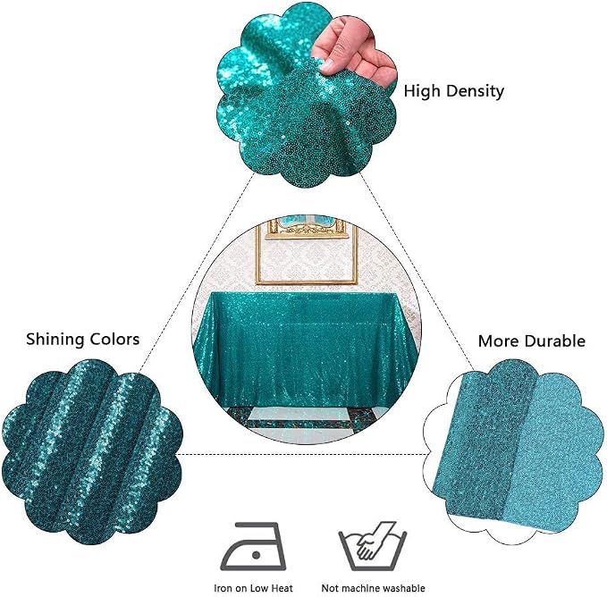Juya Delight 60" x 102" Teal Sequin Rectangle Tablecloth for Wedding Birthday Party Festival Ceremony Cake Dessert Table