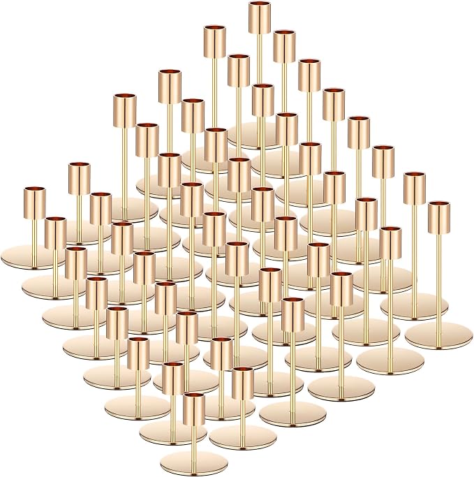 Sieral Candle Holders Bulk Taper Candlesticks Holders Set Modern Decorative Metal Candelabras for Wedding Anniversary Home Dinning Table Centerpiece Xmas Party Decor(Gold,48 Pcs)