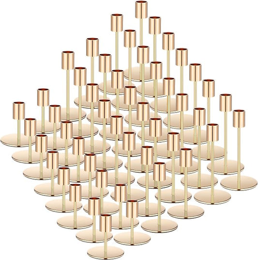 Sieral Candle Holders Bulk Taper Candlesticks Holders Set Modern Decorative Metal Candelabras for Wedding Anniversary Home Dinning Table Centerpiece Xmas Party Decor(Gold,48 Pcs)