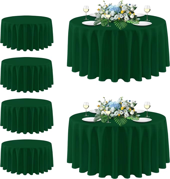sancua Round Tablecloth 108 Inch Diameter, 6 Pack Hunter Green, Circle Polyester Fabric Table Cloth for Chiristmas Party Reception Banquet Birthday, Washable Formal Table Cover(Fit 42-96 Inch Tables)