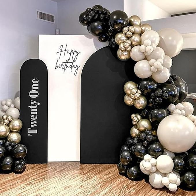 Set of 2 Wedding Arch Cover 2-Sided Round Top Spandex Fitted Arch Backdrop Cover for Birthday Party Baby Shower Wedding Arch Stand Decor（7.2FT, 6.6FT, Black）