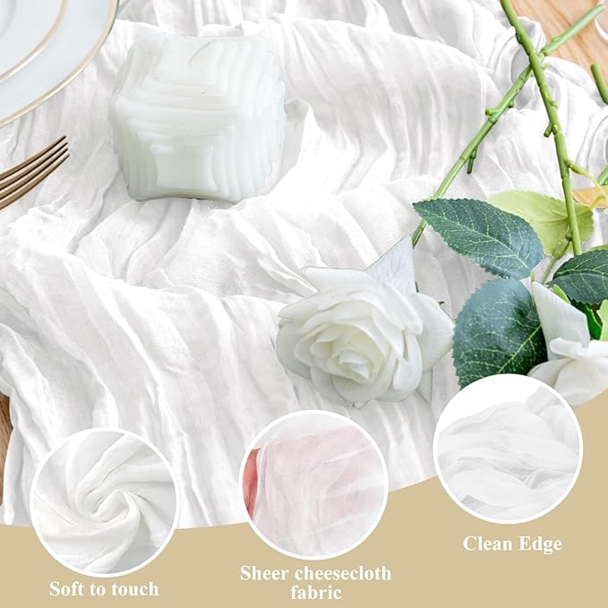 Wokceer Cheesecloth Table Runner 10FT Ivory White Boho Gauze Cheese Cloth Table Runner for Party Christmas Rustic Sheer Runners Easter for Baby Bridal Shower Wedding