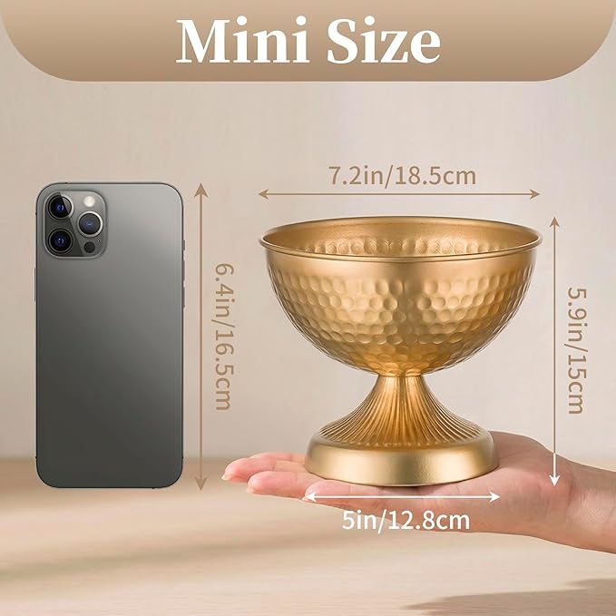 Sziqiqi Urn Vases for Wedding Centerpiece - 5.9in High Gold Metal Vase Set of 10 Small Vintage Flower Arrangement Pots for Table Centerpieces Elegant Hammered Compote Vase for Anniversary Party