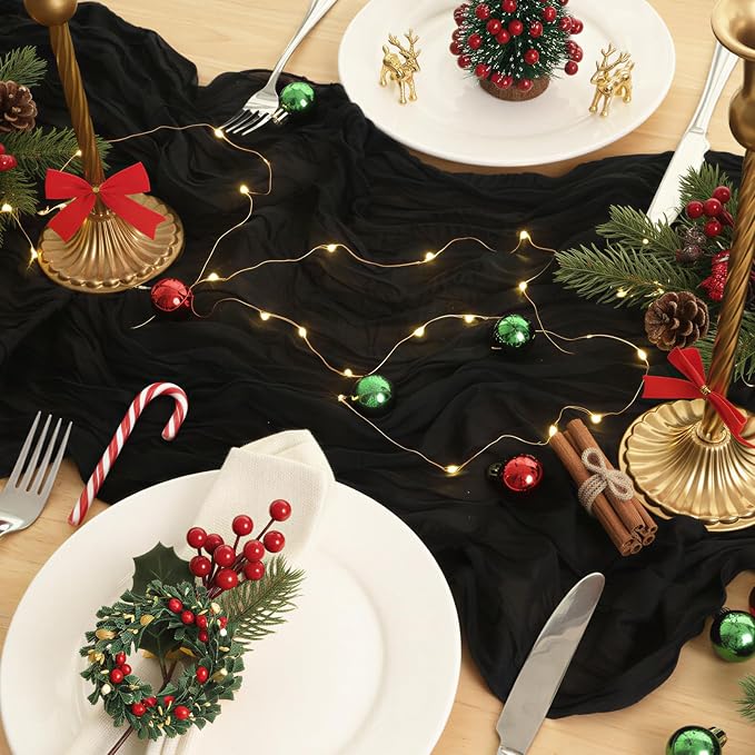 6 Pack Black Cheesecloth Table Runner 120 Inch 10FT Cheese Cloth Runners for Baby Shower, Banquet, Theme Party, Football Theme