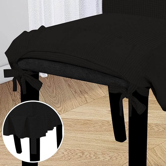 Easy-Going Dining Chair Covers Stretch Parsons Chair Slipcover with Skirt Chair Covers for Dining Room Restaurant Banquet (4 PCS, Black)