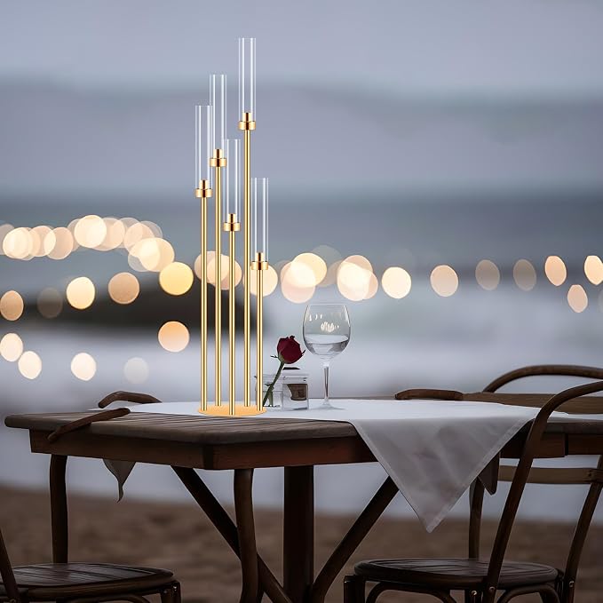Candelabra Centerpieces for Tables,42'' Tall 5 Arms Candlesticks Holder with Lampshade,Wedding Centerpieces,Gold Candle Holders for Wedding,Home Decoration Housewarming Gift,Fit LED Candles
