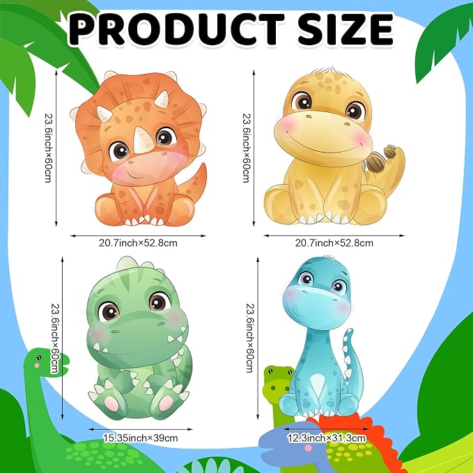 Gemscream 4 Pcs Large Dinosaur Party Decorations 23.6 Inch Cute Cartoon Dinosaur Cutouts Dino Baby Shower Birthday Decor Backdrop Photo Booth Props Party Supplies for Birthday Parties Decor