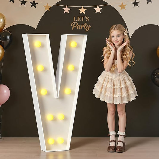 Marquee Letters 4 Feet Tall, 4FT Large Light up Letters V, Big Sign V with Warm White Light for 15th XV Birthday Wedding Proposal Engagement Graduation Party Backdrop Decorations