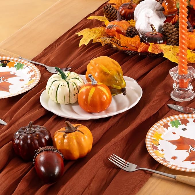 DeZerlor Terracotta Cheesecloth Table Runner Burnt Orange 12 Pack Spring Easter Table Runners 120 Inches Rust Cheese Cloth Table Decor for Wedding Bridal Baby Shower Parties