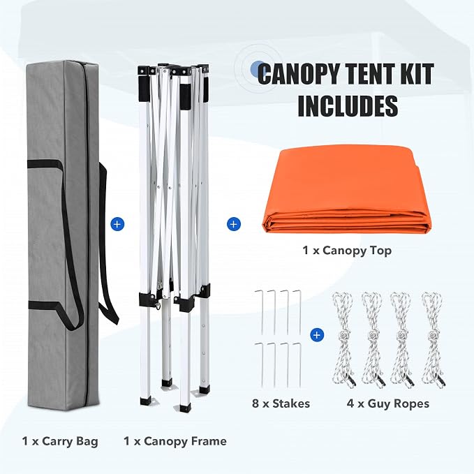 EAGLE PEAK 5x5 Pop Up Canopy Tent Instant Outdoor Canopy Easy Set-up Straight Leg Folding Shelter, Orange