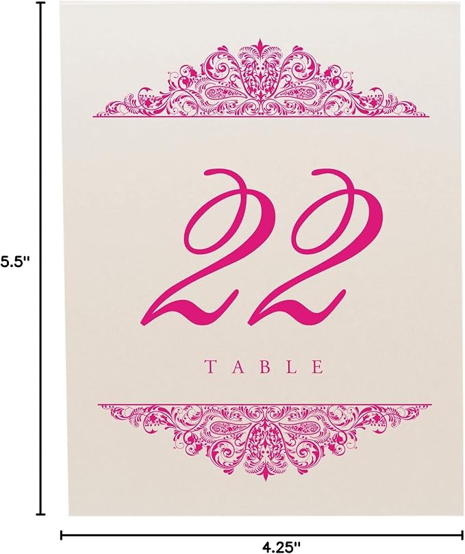 Paisley Wedding Table Numbers (Select Color/Quantity), Champagne, Fuschia, 1-30, Double Sided, Tent or Use in a Stand, Great for Parties & Restaurants - Made in the USA