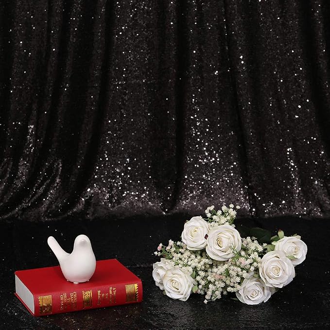 Eternal Beauty Black Sequin Backdrop, 6x6 Ft Glitter Background Curtains for Shimmer Photography Party Wedding Birthday Back Drop Decor