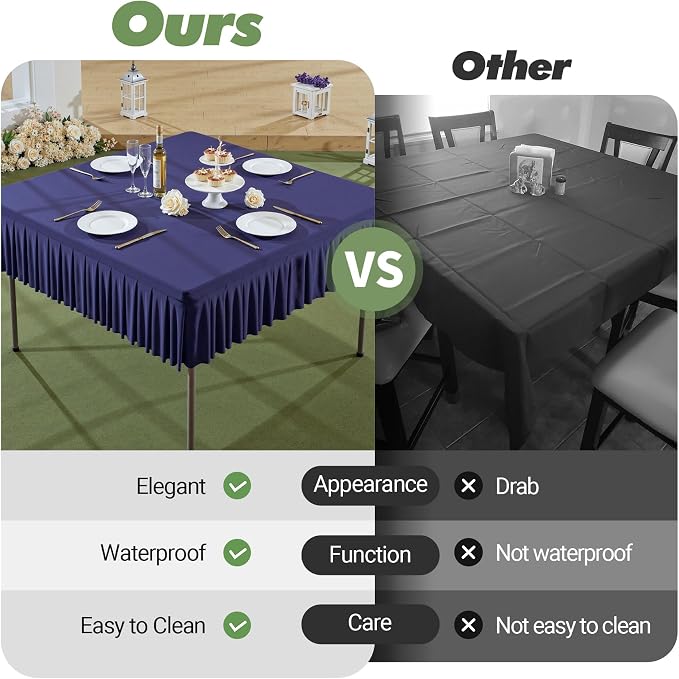 48x48 Inch Navy Blue Spandex Square Tablecloth,Wrinkle Free Navy Blue Fitted Table Cloth for Square Tables,Washable Pleated Table Cover for Wedding Birthday Cocktail Party Buffet Dinner Camping