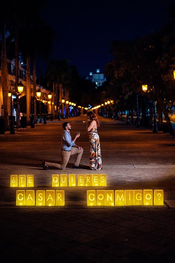 WYMM “QUIERES CASARTE CONMIGO?” Marry Me Light Up Letters in Spanish Will You Marry Me Sign Romantic Proposal Decorations with Tea Lights Candles and Rose Petals