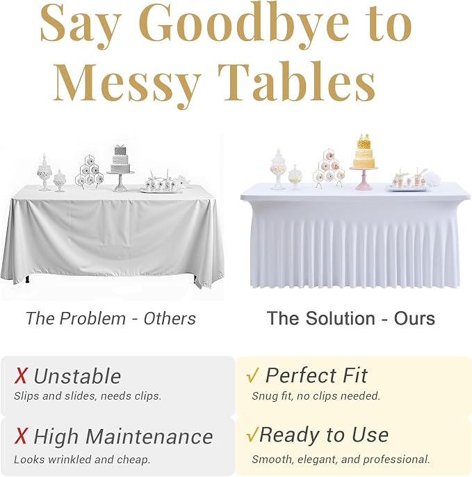 White Spandex Table Cloths for 6 Foot Rectangle Tables, 2 Pack Wrinkle Free Fitted Table Cover 6ft Tablecloth Stretchy Table Skirt for Parties Weddings Banquet Birthday Baby Shower