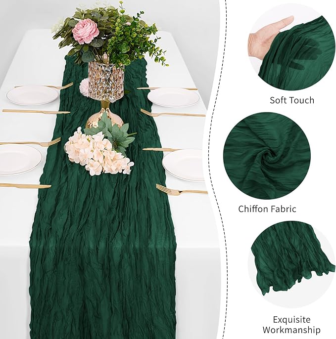 25 Pack Emerald Green Cheesecloth Table Runner 17 x 108 Inch Gauze Table Runner Fabric Semi Sheer Cheese Cloth Table Runner Bulk for Rustic Romantic Wedding Baby Shower Table Decoration