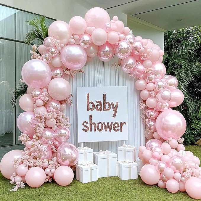 Pearl Pink Balloon Arch Kit Double Stuffed Light Pastel Pale Pink Balloons Different Sizes 18/12/10/5 inch Balloon Garland for Birthday Baby Shower Wedding Bridal Shower Mother's Day Party Decorations