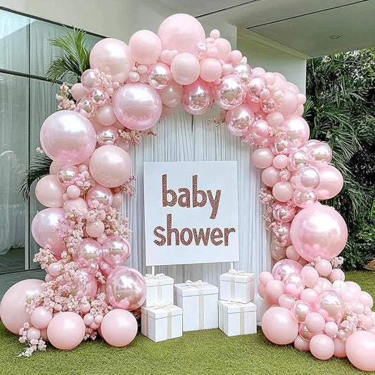 Pearl Pink Balloon Arch Kit Double Stuffed Light Pastel Pale Pink Balloons Different Sizes 18/12/10/5 inch Balloon Garland for Birthday Baby Shower Wedding Bridal Shower Mother's Day Party Decorations