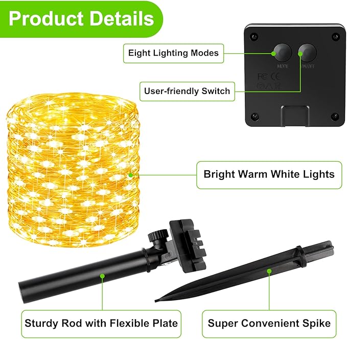 Brightever Solar String Lights, 6-Pack Total 240FT 600LED Solar Fairy Lights with 8 Lighting Modes, Solar Lights Outdoor Waterproof for Patio Christmas Wedding Party Tree Yard Decoration (Warm White)