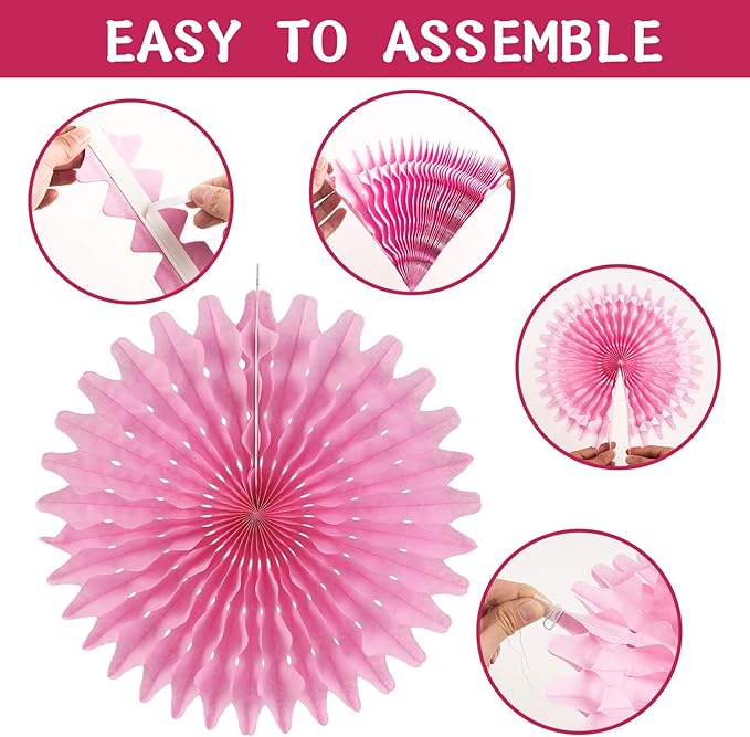 11PCS Hanging Paper Fans Decorations Pink Black Birthday Party Decorations for Girls Sweet 16 18 21st Birthday Bridal Shower Wedding Bachelorette Galentine's Party Decor Supplies