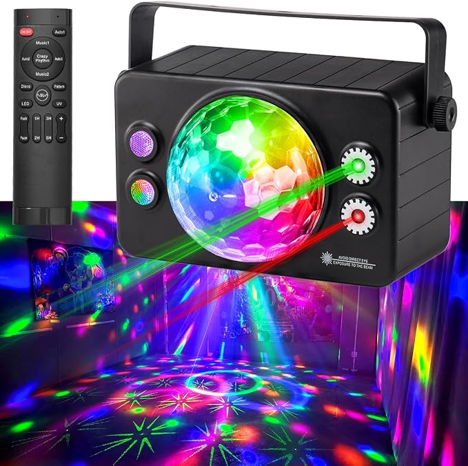 Laucnpty 4 in 1 Party Lights Dj Disco Ball Light with Sound Activated and 6 Lighting Colors, LED Stage Strobe Lamp for Home Indoor Room Dance Parties Karaoke Club Show Bar Rave(Lampshade Diameter 5'')