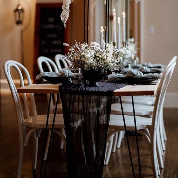 12Pack Black Table Runner 10Ft Cheesecloth Table Runner Boho Gauze Table Runners Long Cheese Cloth Table Runners for Wedding Party Bridal Shower Thanksgiving Christmas