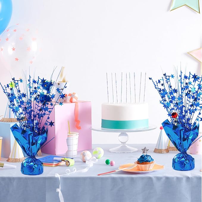 20 Pack Blue Foil Spray Centerpiece Star Table Decoration Metallic Burst Table Centerpieces for Birthday New Year Wedding Anniversary Graduation Party Supply (Blue)