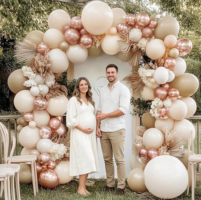 Blush Beige Gold Balloon Arch Kit Double Stuffed White Sand Nude Balloon Garland Neutral Cream Apricot Balloons for Birthday Baby Shower Bridal Shower Boho Wedding Gender Reveal Party Decor
