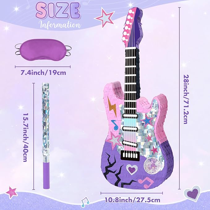 WERNNSAI 28" Guitar Piñata for Kpop Birthday Decorations, Party Game | Kpop Party Favors, Girl Birthday Decorations, Music Party Favors, Piñata with Stick and Blindfold