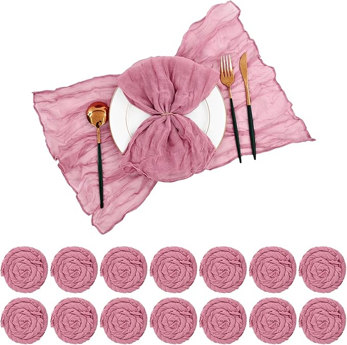 60 PCS Dusty Rose Gauze Cheesecloth Napkins,20x20 Inch Gauze Napkin Rustic Wrinkled Cheesecloth Napkin Bulk Washable Dinner Table Napkins for Wedding Party Bridal Shower Baby Shower Events Decor