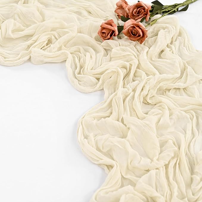 20 Pack Ivory Table Runner 10Ft Cheesecloth Table Runner Boho Gauze Cheese Cloth Table Runners Romantic Long Sheer Fabric Cream Table Runners for Wedding Party Bridal Shower