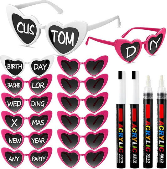 Flutesan Personalized Heart Sunglasses Bulk Custom Glasses with Paint Pens for DIY Wedding Party Favors