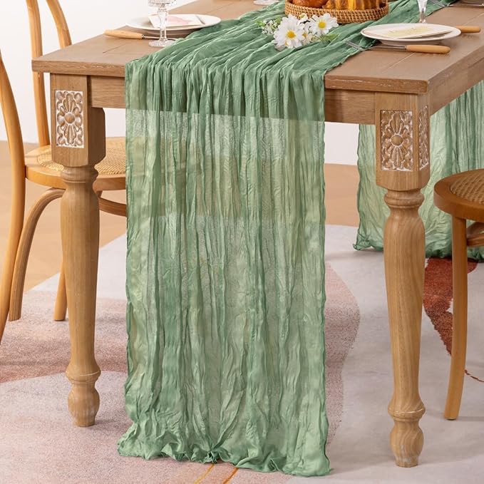 MLMC Sage Green Table Runner 10ft Rustic Gauze Cheesecloth Table Runner Sage Cheese Cloth Centerpiece Decor 35x120 Inches for Boho Wedding Bridal Shower Party Decor